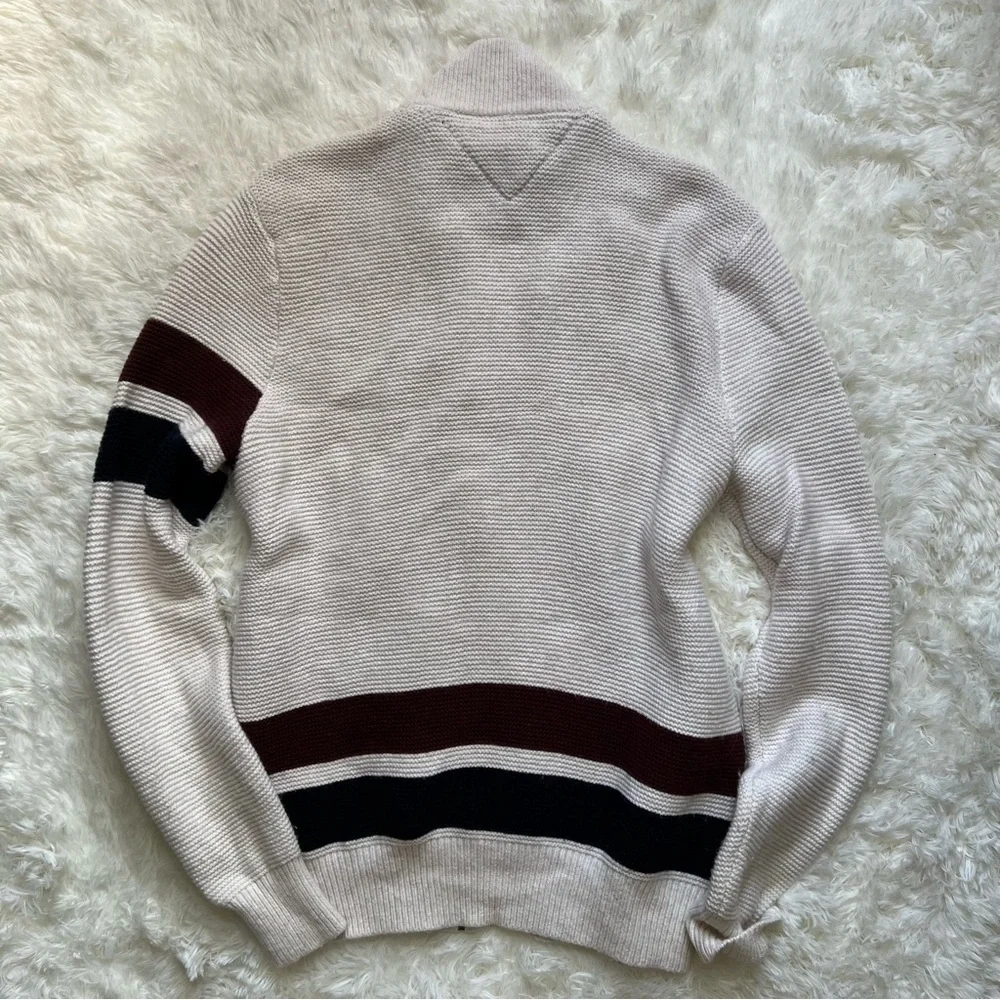 Tommy Hilfiger Cream Knit Zip Up Cardigan Sweater